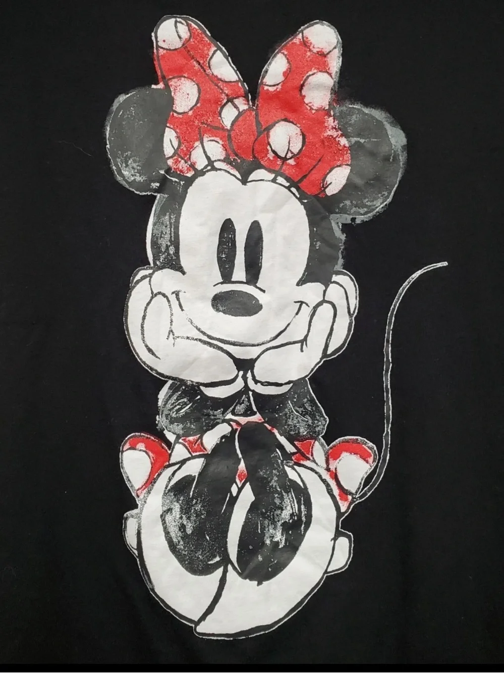 Disney Minnie Mouse Black Graphic Tee Shirt Sketch Art Red Polka Dot Bow Medium